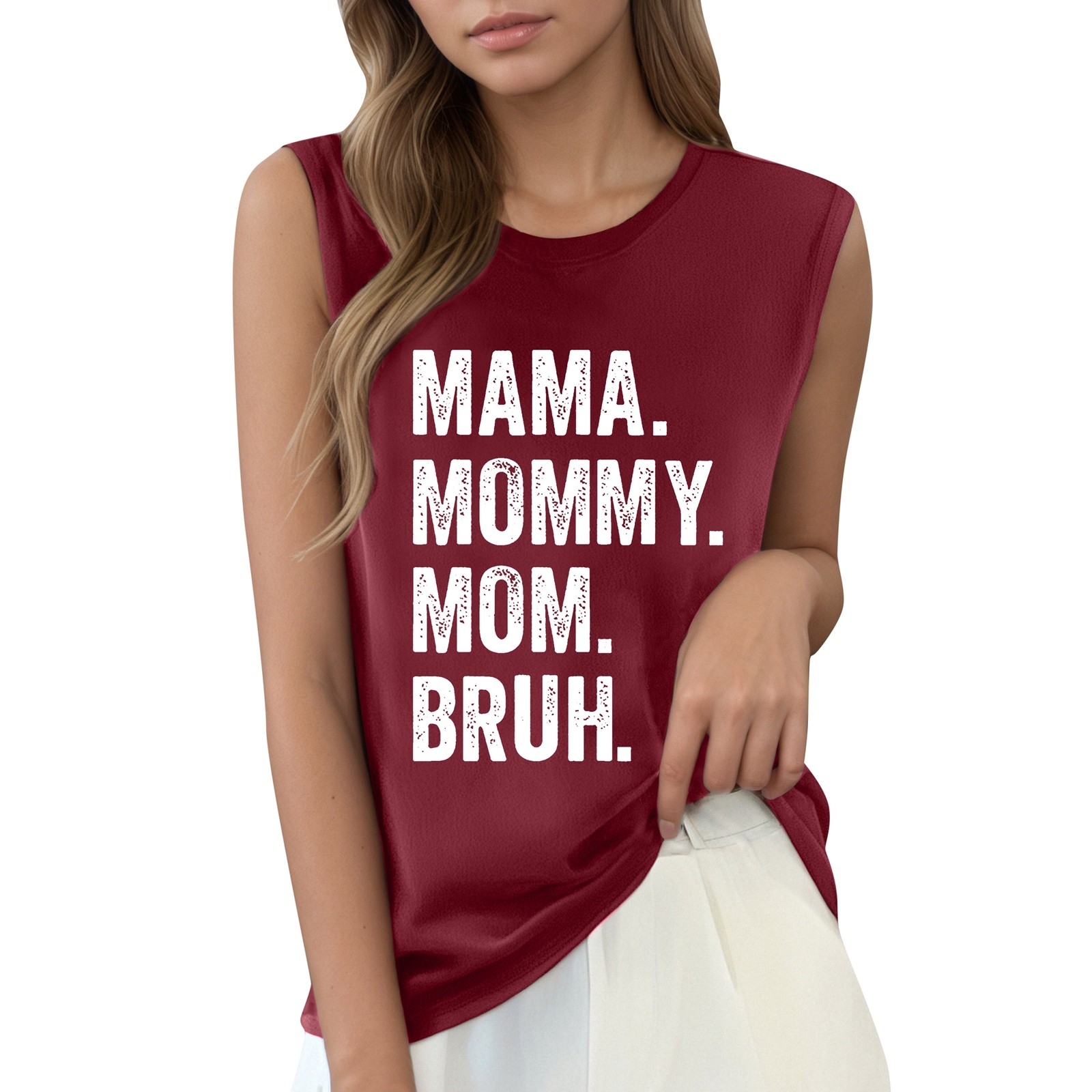 thumbnail image 1 of Camiseta sin mangas con estampado de letras para mujer: camiseta informal de verano con diseño moderno, versátil con vaqueros, fácil de cuidar, 1 of 4